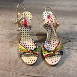 Betsey Johnson White Multicolor Knot-Strap Heels